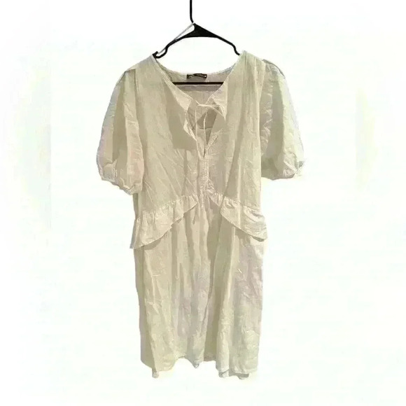 Zara White 100% Cotton Midi Dress Size Medium - Picture 3 of 5